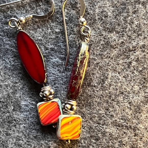 Red Czech Glass bead Earrings - Picture 4 of 5